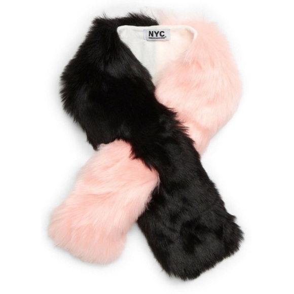 NYC Faux Fur Pink + Black Color Block Scarf